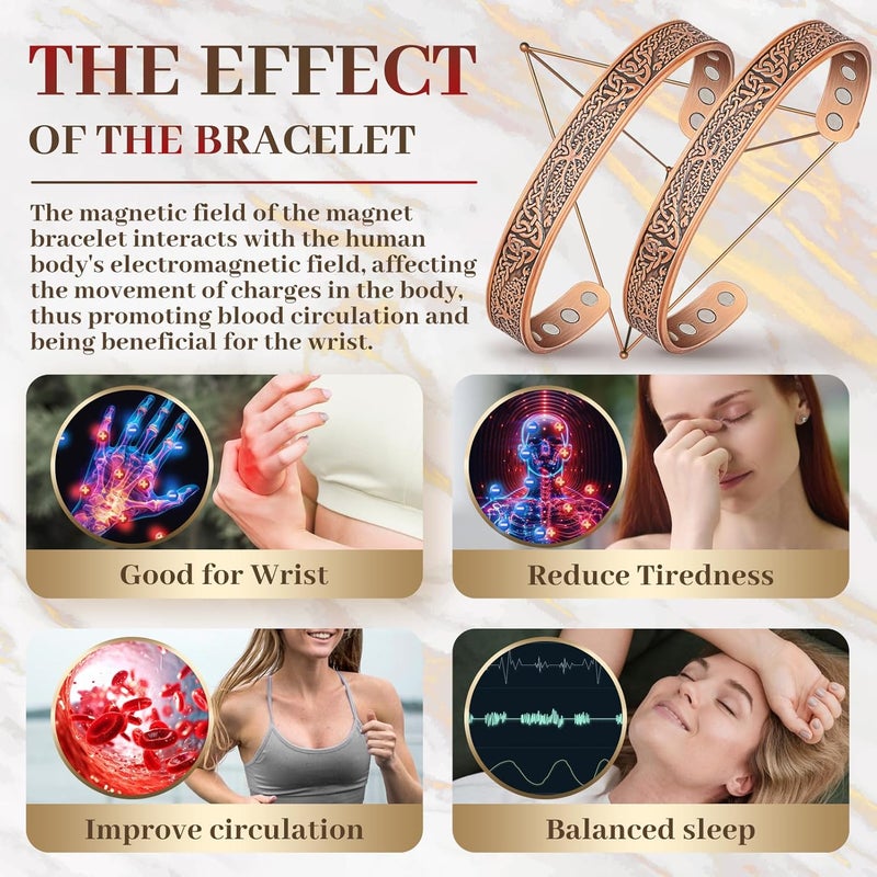 Auramag Magnetic Bangle for Women, 99.99% Pure Copper Cuff Bangle with 3500 Gauss Magnets, Copper Jewelry Gift Adjustable (Set of 2) - Image 5